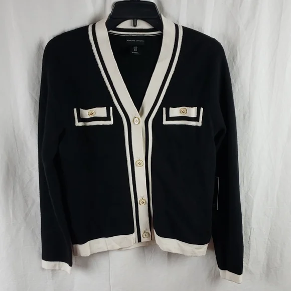 Adrienne Vittadini Women's Small Black & White Cardigan - Picture 1 of 11